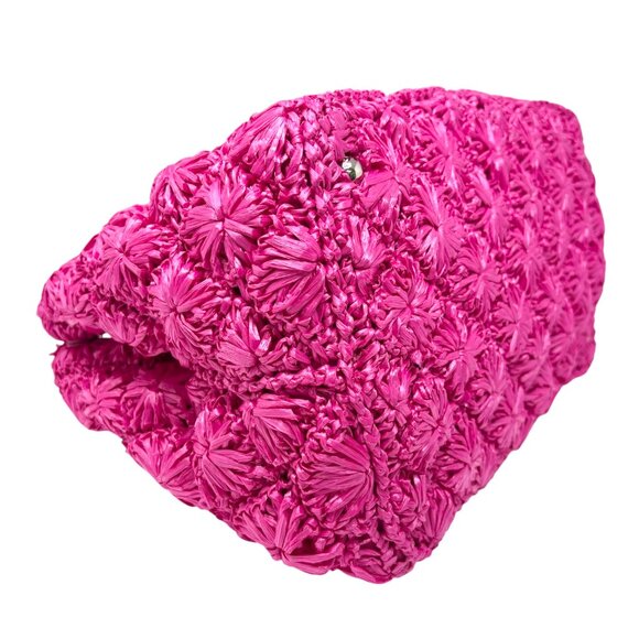 PRADA Vintage Triangle Logo Canapa Tote Bag Handbag Pink Raffia [106407] - Picture 9 of 16